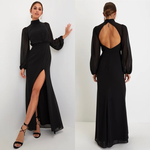 Long Bell Sleeves Lulus Talk About Divine Long Sleeve Backless Maxi Dress  In Black Lyst UK